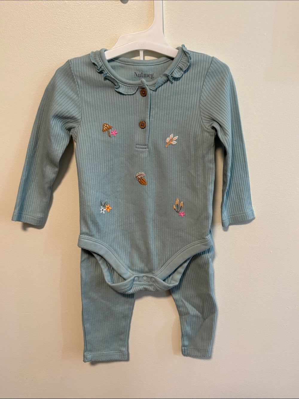 ⭐ 3 for $15 Nutmeg Blue Ribbed Baby Matching Footie Set